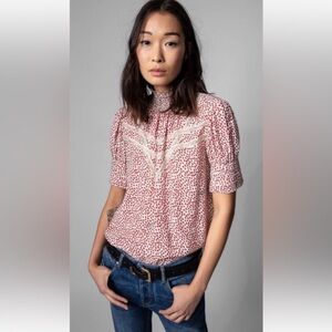Zadig & Voltaire Tupelo Heart Short Sleeve Blouse Top Shirt Sz Small
